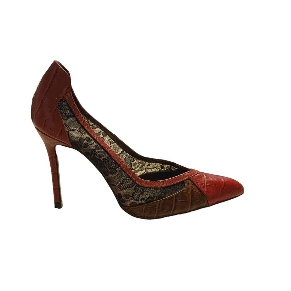 🌹NWOT. Zara Red Animal Print Lace High Heel Shoes. Size 7,5. - Picture 3 of 12